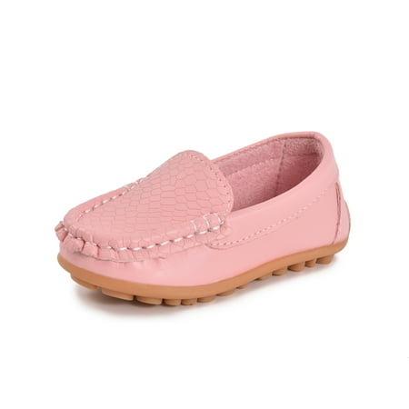 JACKSHIBO Toddler Dress Shoes Little Kid Boys Girls Soft Slip On Loafers PU Leather Flat Shoes School Casual Shoes