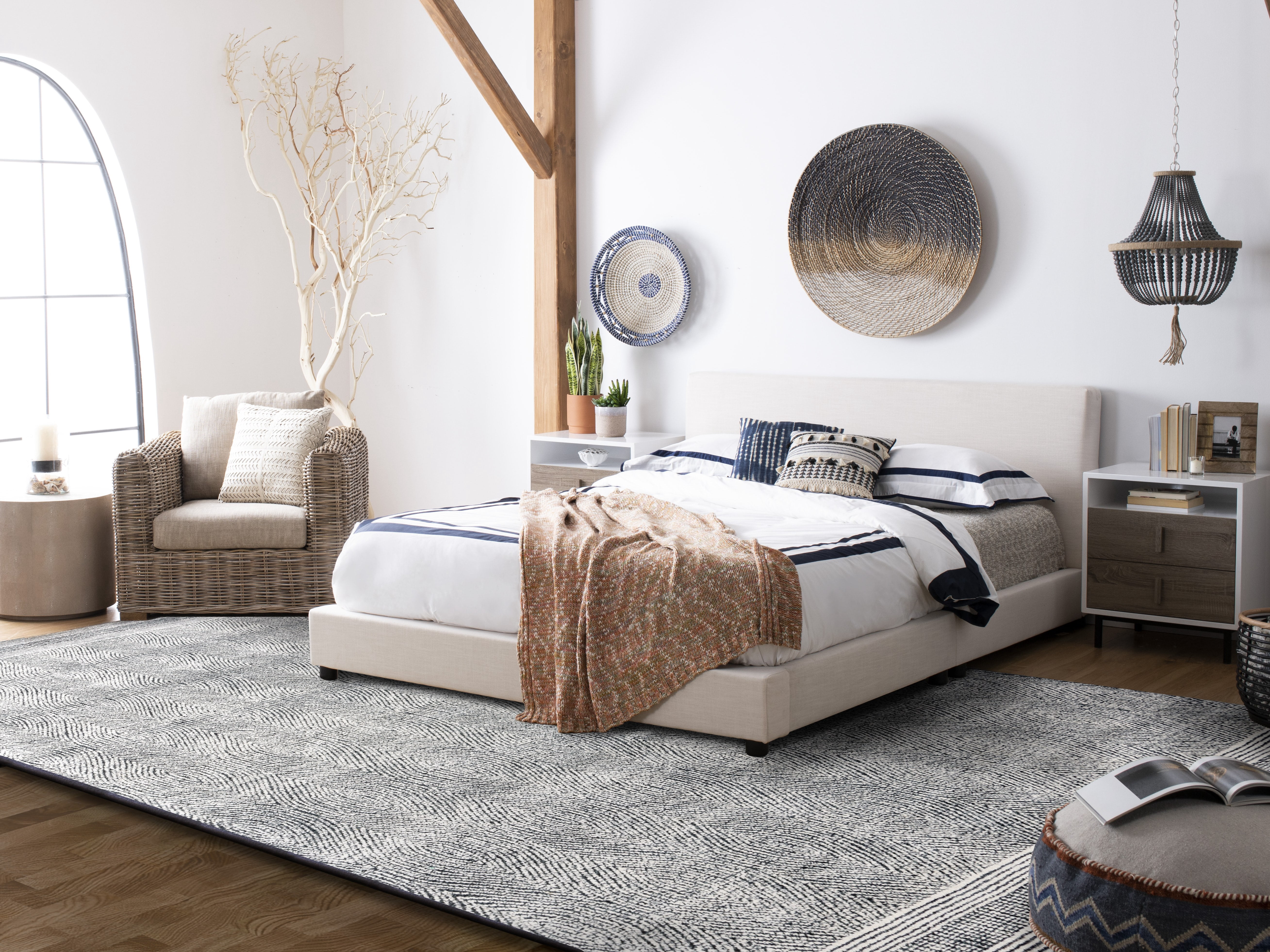 SAFAVIEH Abstract Caelestinus Ogee Wool Area Rug, Ivory/Charcoal, 6' x 6' Square