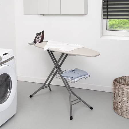 BETTER HOMES & GARDENS WIDE‑TOP IRONING BOARD – 47″ X 38″, ADJUSTABLE HEIGHT, STEEL FRAME, BUILT‑IN IRON REST AND CLOTHES RACK, NON‑SLIP FEET, GREY