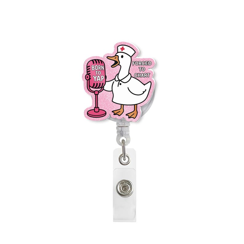 TiniDecor Funny Goose Nurse Badge Reel, Pink Retractable ID Holder, Cute Gift for RN, Med Student