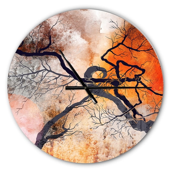 Designart 'Surrealistic trees with red sun ' Modern wall clock