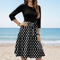thumbnail image 2 of WTOBBY Women's Stylish Floral Print Waistband Round Neck 3/4 Sleeve Dress, Flowy Midi Sundress with Casual Elegance for Summer,Black L, 2 of 5
