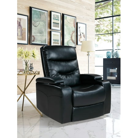 Chair And A Half Recliner Leather The Relax A Lounger® Stanley Recliner Chair with LED Cup-holder & Storage Faux Leather, Black ()