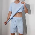 thumbnail image 2 of Men Tracksuit Set Men's Short Sleeve T-shirt Wide Leg Shorts Set Ice Silk Solid Color Sleepwear Homewear Casual Homewear, 2 of 6