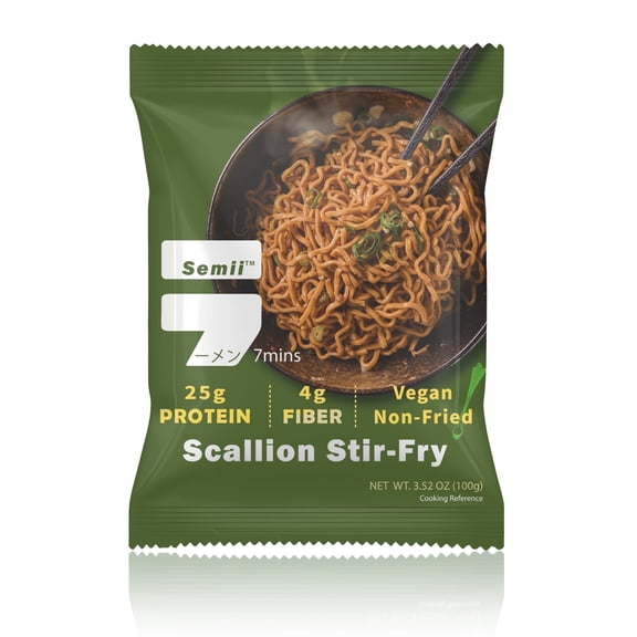 Semii Low Carb Ramen - Scallion Stir-Fry Flavor, 25g Protein, High Fiber, Vegan, Healthy Non-Fried Asian Noodles, 3 Pack
