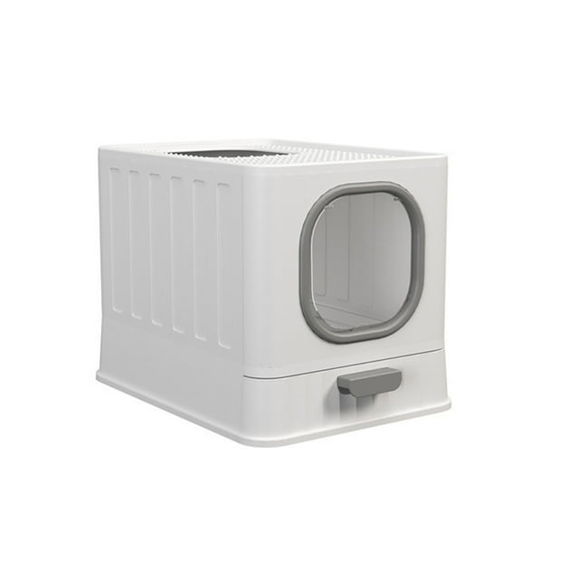 EastVita Foldable Cat Litter Box with Lid, Large Enclosed Cat Litter Box, Drawer Style Design, Top Entry & Front Entry Cat Toilet with Scoop for Growing Kitten