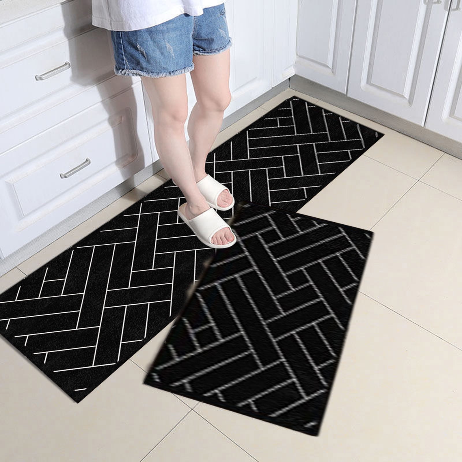 2-Piece Non-Slip Kitchen Mat Set - Absorbent Washable Rugs 40x60cm & 40x120cm For Sink, Entryway & High Traffic Areas-1112888