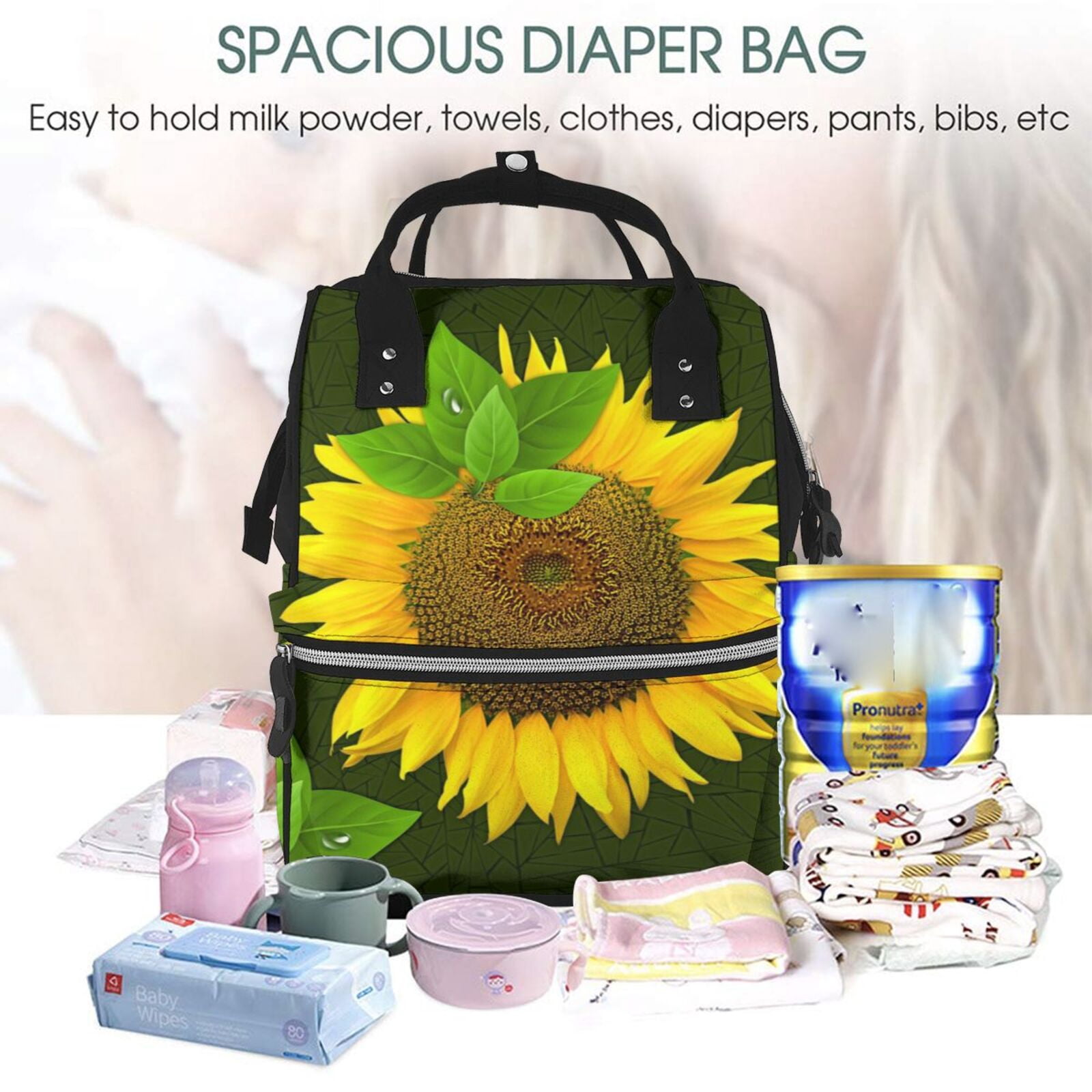 Ratiio Sunflower3 Mummy Backpack - Waterproof Twill Canvas, Large Capacity Diaper Bag with Multiple Pockets and Adjustable Straps