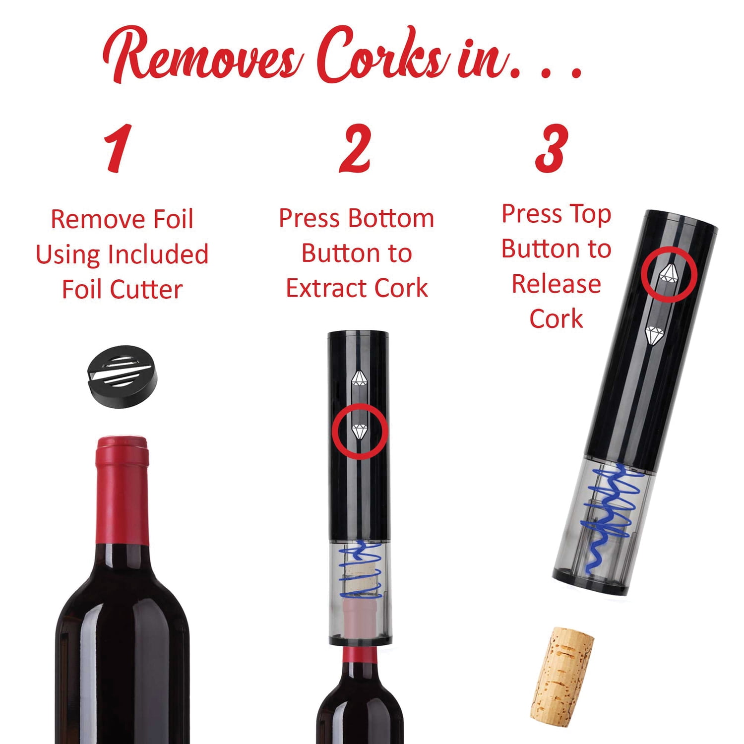 Brentwood Portable Wine Bottle Opener with Foil Cutter