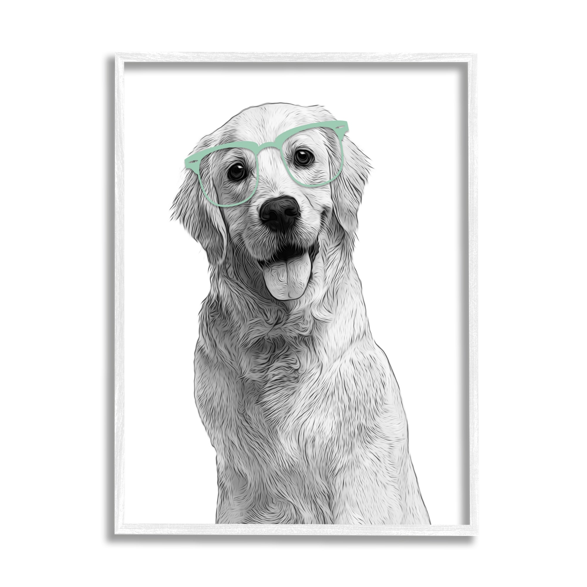 Stupell Industries Monochrome Golden Retriever Dog Smiling Glasses Design , 16 x 20, Design by Annalisa Latella