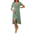 thumbnail image 2 of INSPIRE CHIC MARI GABRIEL Women's Maternity Wrap Dress V Neck Ruffle Hem Semi Formal Photoshoot Party Cocktail Pregnant Dresses Grey Green M, 2 of 6