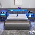 thumbnail image 2 of iRerts Nightstands Set of 2, End Tables with Charging Station and LED Lights, Modern Side Table Night Stands with Fabric Drawer, Bedside Tables Set of 2 for Bedroom Living Room, Black, 2 of 11