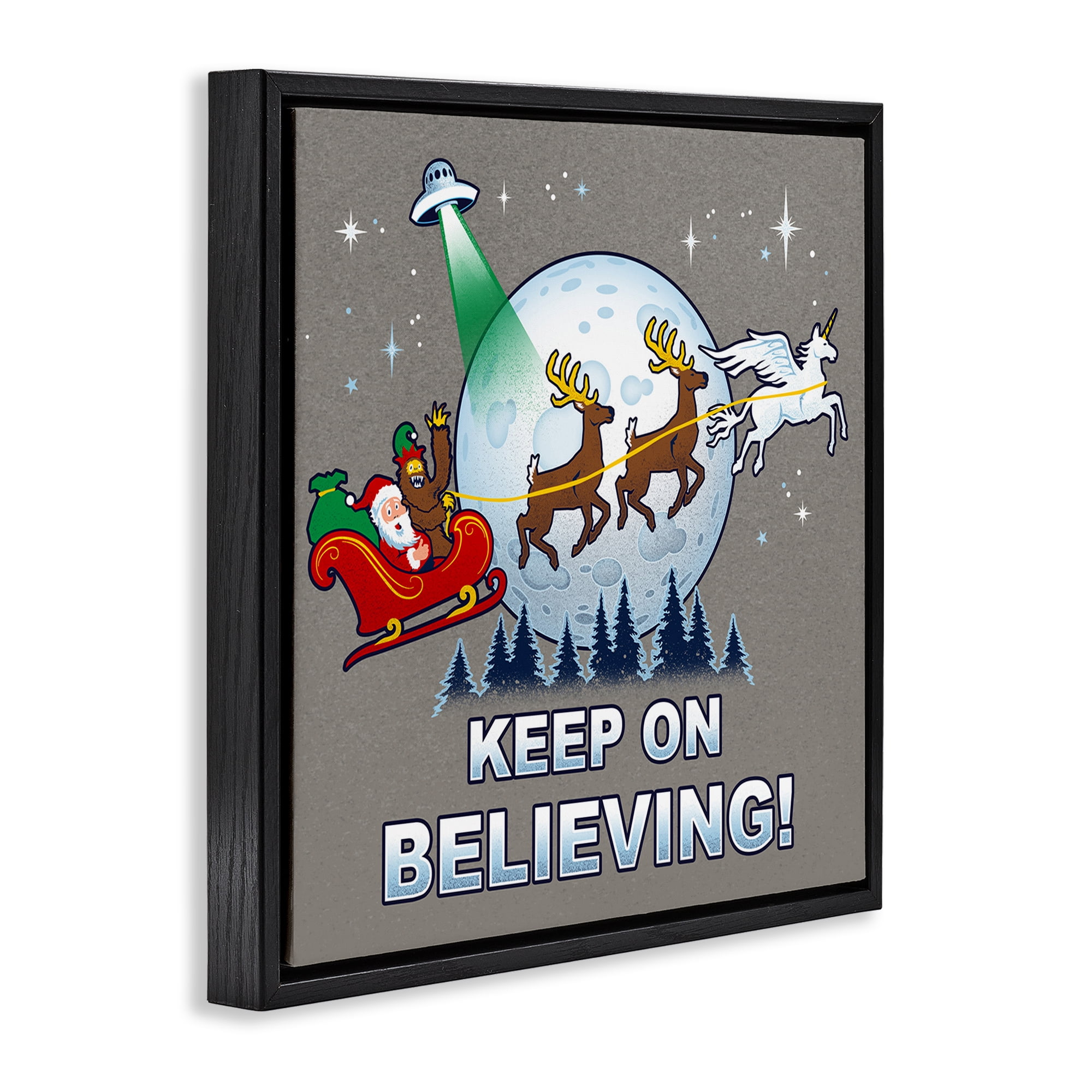 Stupell Industries Keep on Believing Holiday Holiday Painting Black Floater Framed Canvas Art Prints Wall Art, 25 x 25