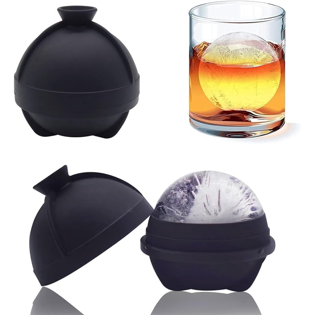 Moldes para bolas de hielo, paquete de 2, moldes redondos para cubitos de hielo, moldes para hielo esféricos con embudo incorporado, molde para hacer bolas de hielo con prensa de congelador