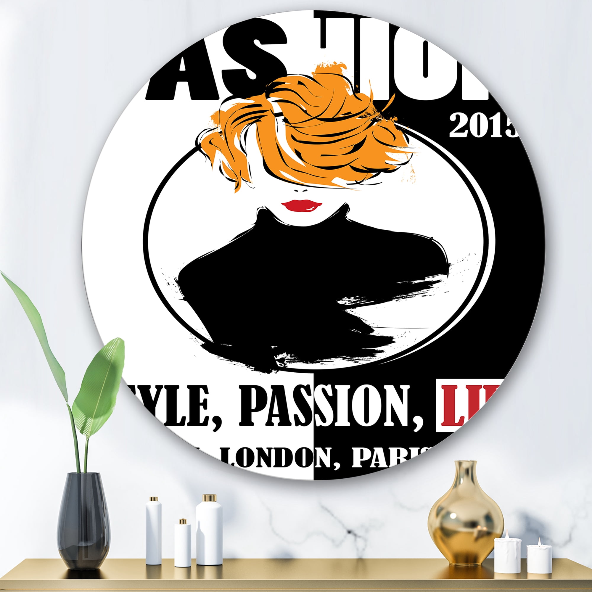 Designart 'Style Passion Life Fashion Woman V' Modern Circle Metal Wall Art 29x29 - Disc of 29