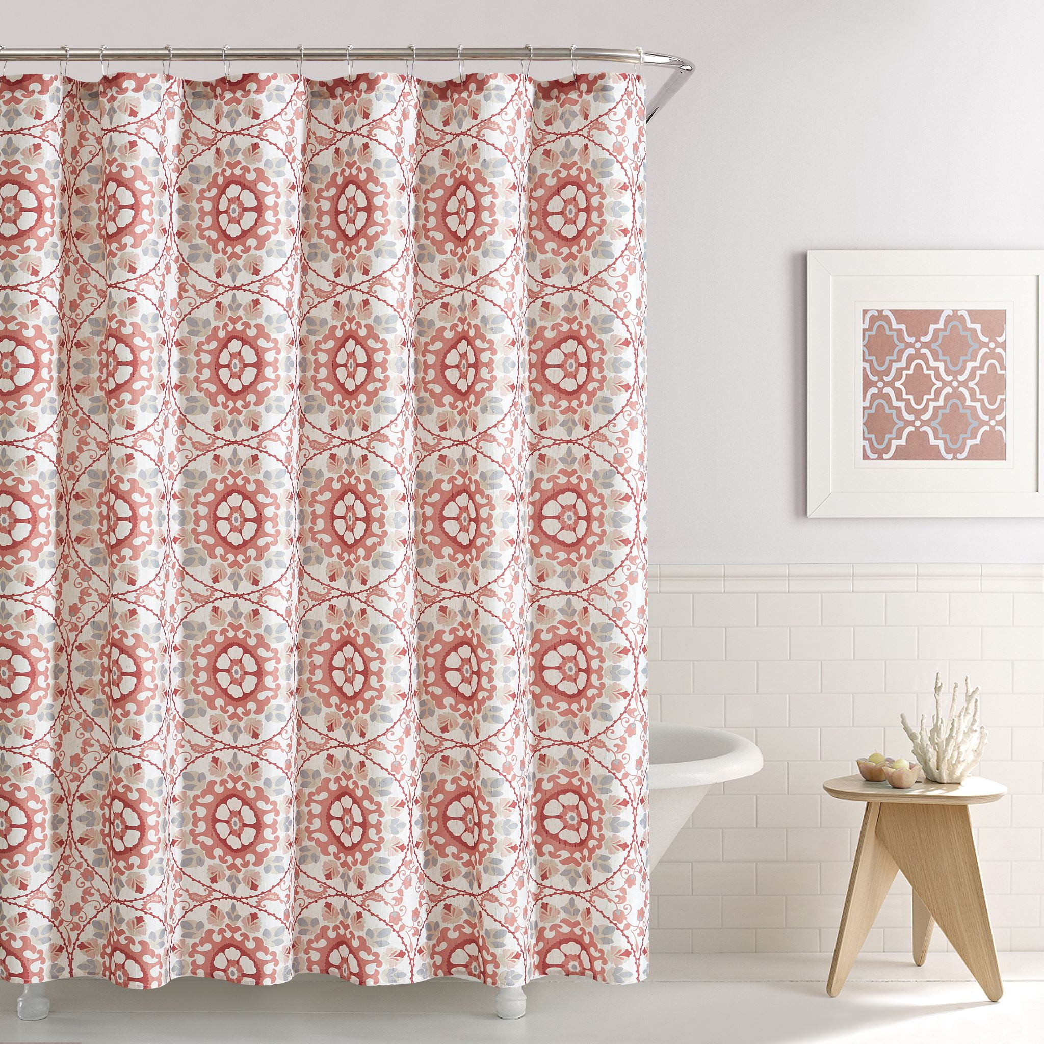 Mainstays Contemporary Medallion Shower Curtain, 72" x 72", Pink Polyester