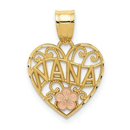 Gold Dolphin Heart - 14k Two Tone Yellow Gold Nana Heart Pendant Charm Necklace Love Grma
