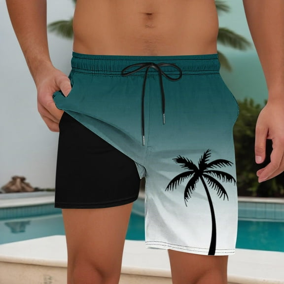 Mens Hawaiian Swim Trunks Beach Shorts Quick Dry Gradient Boardshorts with Liner Drawstring Swimwear Bathing Suits with Pockets Navy S