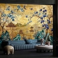 thumbnail image 4 of Multicolor Chinese Landscape Tapestry Wall Decor, Oriental Mountain Temple Art for Living Room, 4 of 6