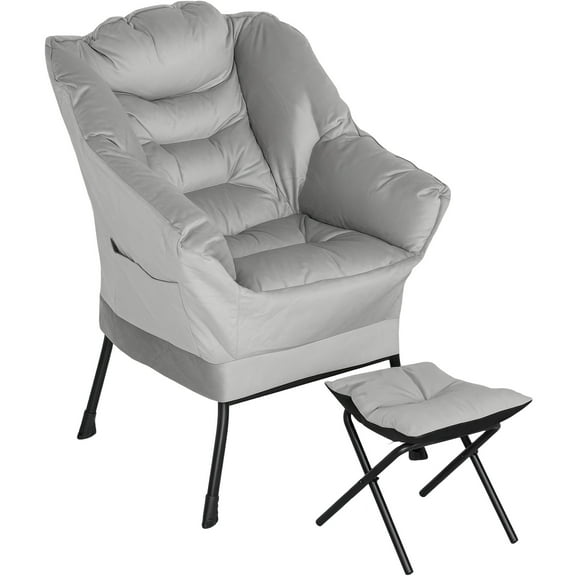 HOMCOM Lazy Chair and Ottoman with Side Pockets, Accent Chair, Light Gray