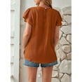 thumbnail image 5 of Women Summer Dressy Pleated Petal Cap Short Sleeve Tops Elegant Casual Loose Fit Tunic Blouse Tees Brown XXL, 5 of 8