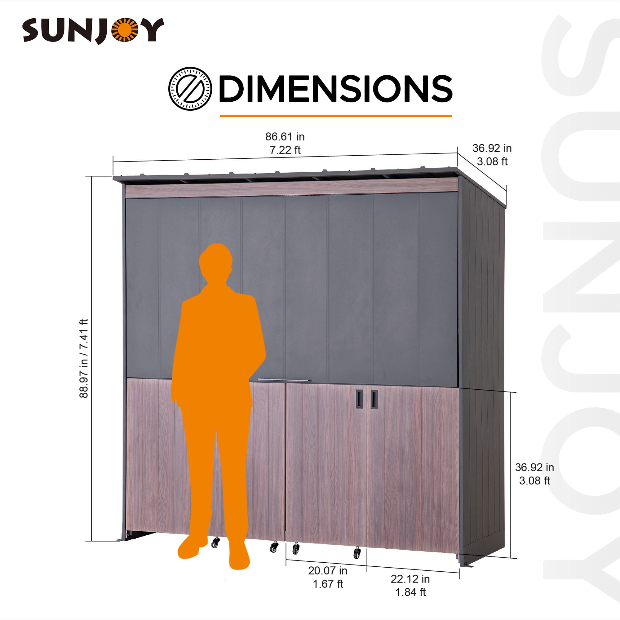 Sunjoy 7 x 3 Pi. Station de Cuisine Extérieure Station de Barbecue avec Porte Supérieure Relevable et Portes Coulissantes Pliantes pour un espace compact