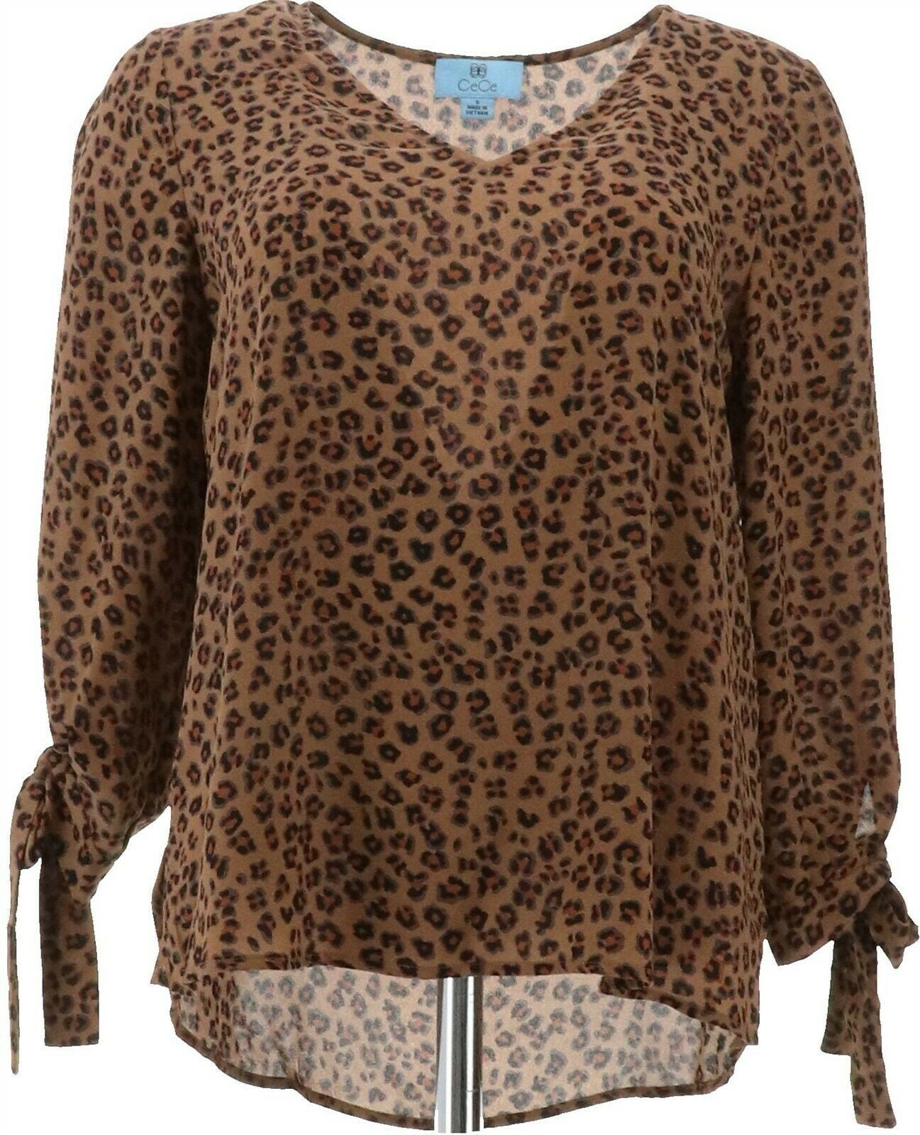 CeCe Leopard-Print Tie-Slv Blouse Women's 698-500 - Walmart.com