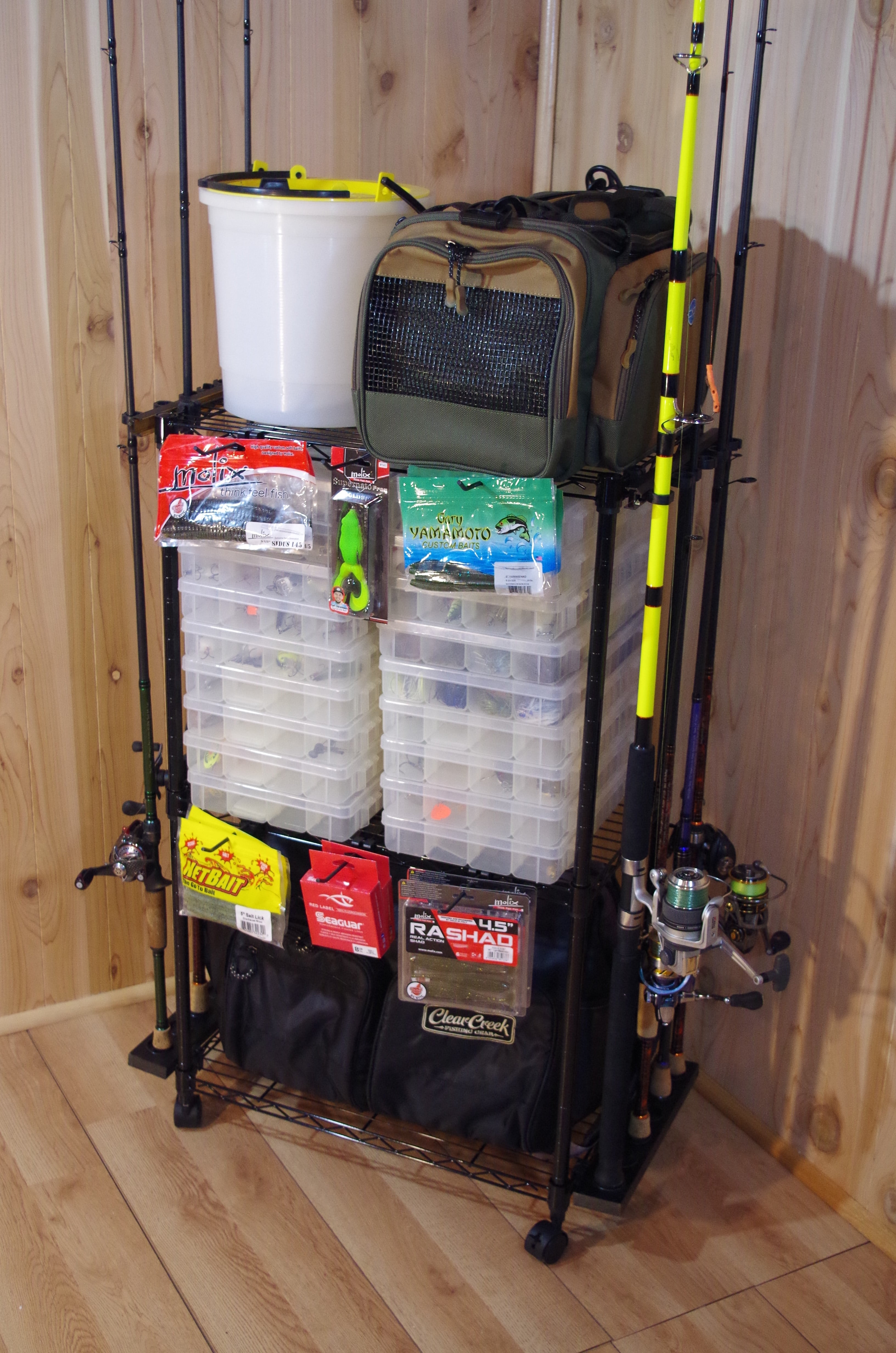 Old Cedar Outfitters Tackle Trolley with Adjustable Shelves and Racks to Store Up to 12 Fishing Rods