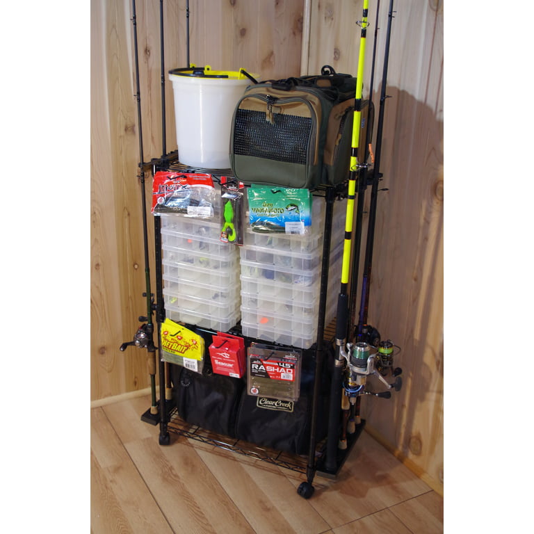 Old Cedar Outfitters Tackle Trolley with Adjustable Shelves and Racks to  Store Up to 12 Fishing Rods