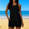 thumbnail image 2 of Brnmxoke Women Tankini Swimsuits 2 Piece Solid Color Tummy Control Blouson Tank Bathing Suit with Pocket Boyshorts Athletic Swimwear Outfits with Bras Black,L, 2 of 7