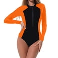 thumbnail image 5 of One Piece Swimsuits for Women Long Sleeve Rash Guard Zipper Front Bathing Suits Athletic Color Block Surf Wear Slimming Body Suit, 5 of 8