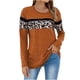 thumbnail image 1 of Top casual de leopardo empalmado de manga larga con cuello en O para mujer Pompotops  gfhjh16304, 1 of 5