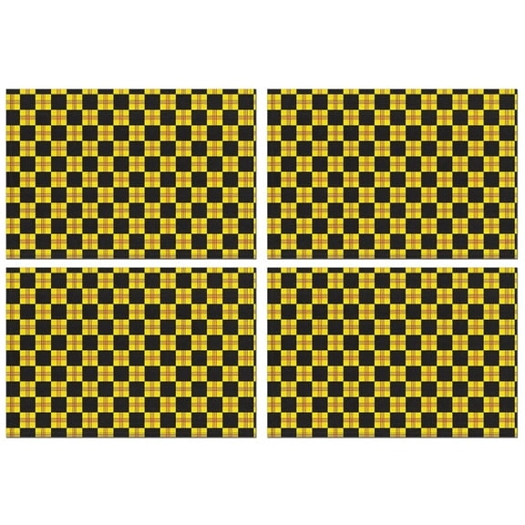 Yellow and Black Checkerboard Checkered Pattern Summer Placemats Table Placemats Set Of 4-Linen Kitchen Washable Placemats Table Mats 11.8"x17.7" Non-Slip Heat Resistant