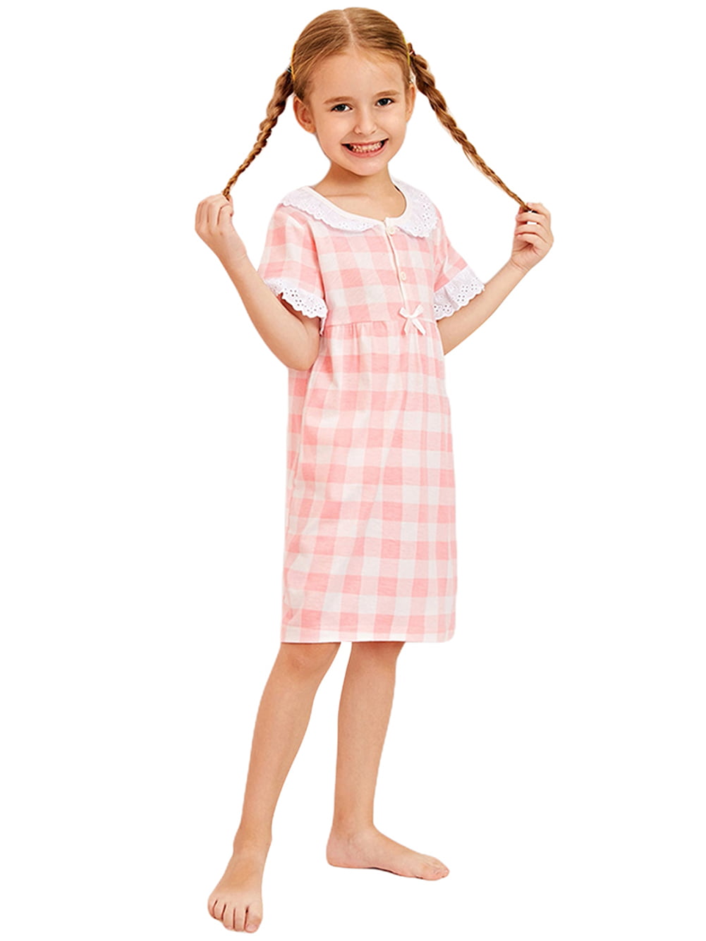 Casual Plaid Dress Short Sleeve Kids Dress Gingham Cotton Toddler Clothing Soft Breathable Cotton Dress Summer Girls Dresses