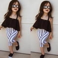 thumbnail image 2 of Toddler Baby Girl Clothes Off Shoulder Halter Tube Top Shirt Striped Long Pants Summer Outfits, 2 of 7