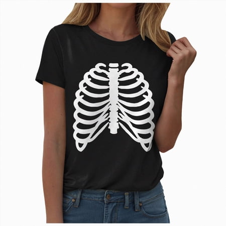 Halloween Shirts for Women Halloween T-Shirt Casual Short Sleeve Tee Tops halloween tshirt women(White XXL)