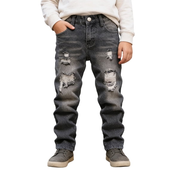 RUTAYY Teen Boys Distressed Jeans High Street Long Denim Pants with Pocket Comfortable Stretch Elegant Chic Trousers