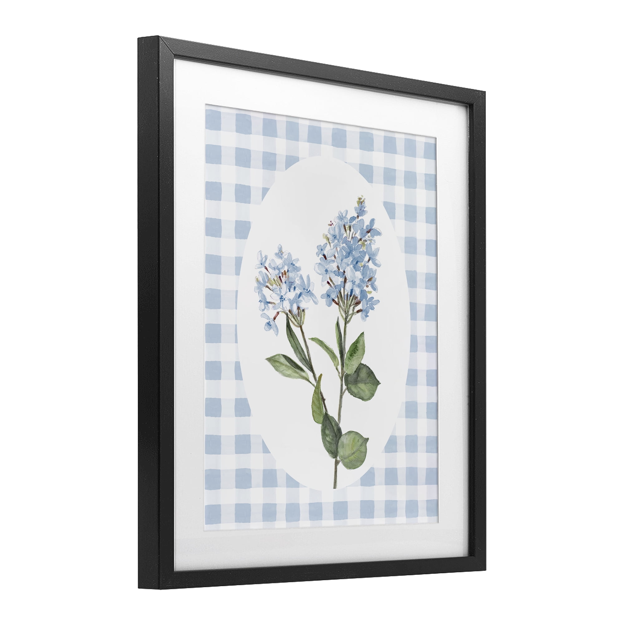 Stupell Industries Blue Checkered Blooms Black Framed Print Under Glass, design by Lanie Loreth
