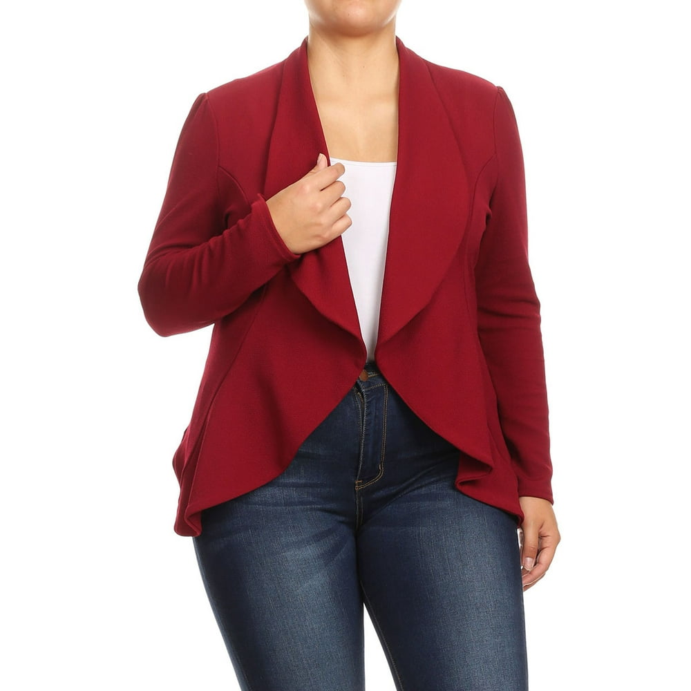 Moa Collection Women's Plus Size Solid Color Blazer Style Jacket