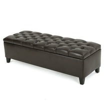 Chantal Contemporary Faux Leather Button-Tufted Storage Ottoman Bench, Brown