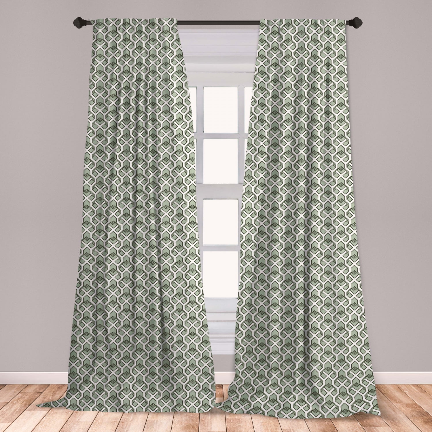 Geometric Curtains 2 Panels Set, Abstract Rhombuses and Stripes