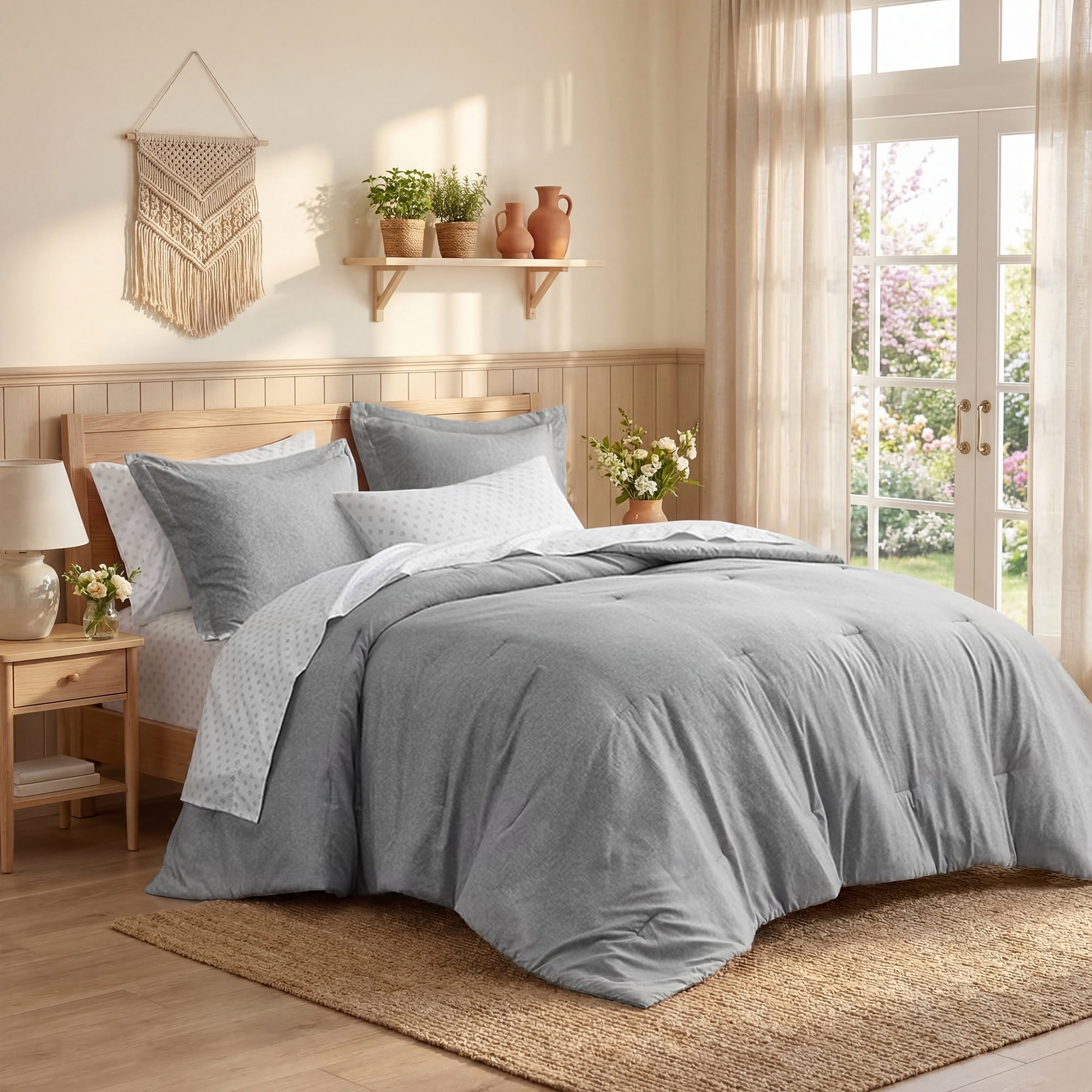 Regency Heights King Size Comforter Set, 7-Piece Reversible Bed in a Bag with Sheets, Gray
