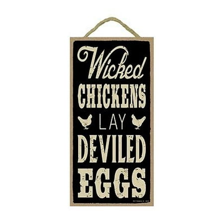 Devils Wood - WICKED CHICKENS LAY DEVILED EGGS Primitive Wood Hanging Sign 5