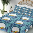 thumbnail image 3 of Ambesonne Emoji Fitted & Top Sheet Set with Sham, Swimming Sportsmen Hobby Art, Indigo Seafoam and Blue, 3 of 5