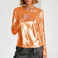 thumbnail image 4 of GEWSEY Metallic Tops for Women Long Sleeve Shimmer Disco Party T-Shirt Slim Going Out Club Sparkly Blouses Concert Outfit (Orange, M), 4 of 7