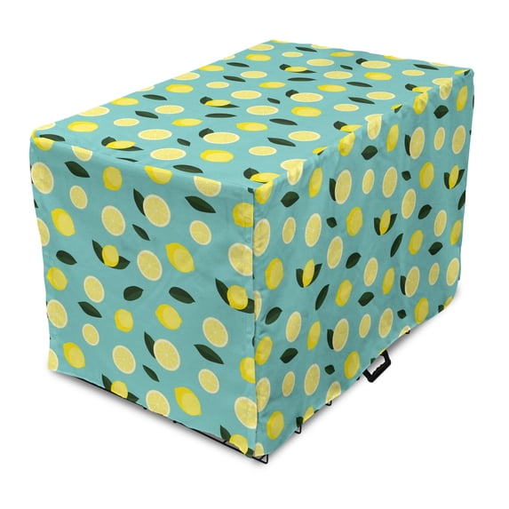 Lemons Dog Crate Cover, Tropical Citrus Slices Rhythmic Summer Tasty Continuous Pattern, Easy to Use Pet Kennel Cover Small Dogs Puppies Kittens, 7 Sizes, Emerald Pastel Yellow, by Ambesonne