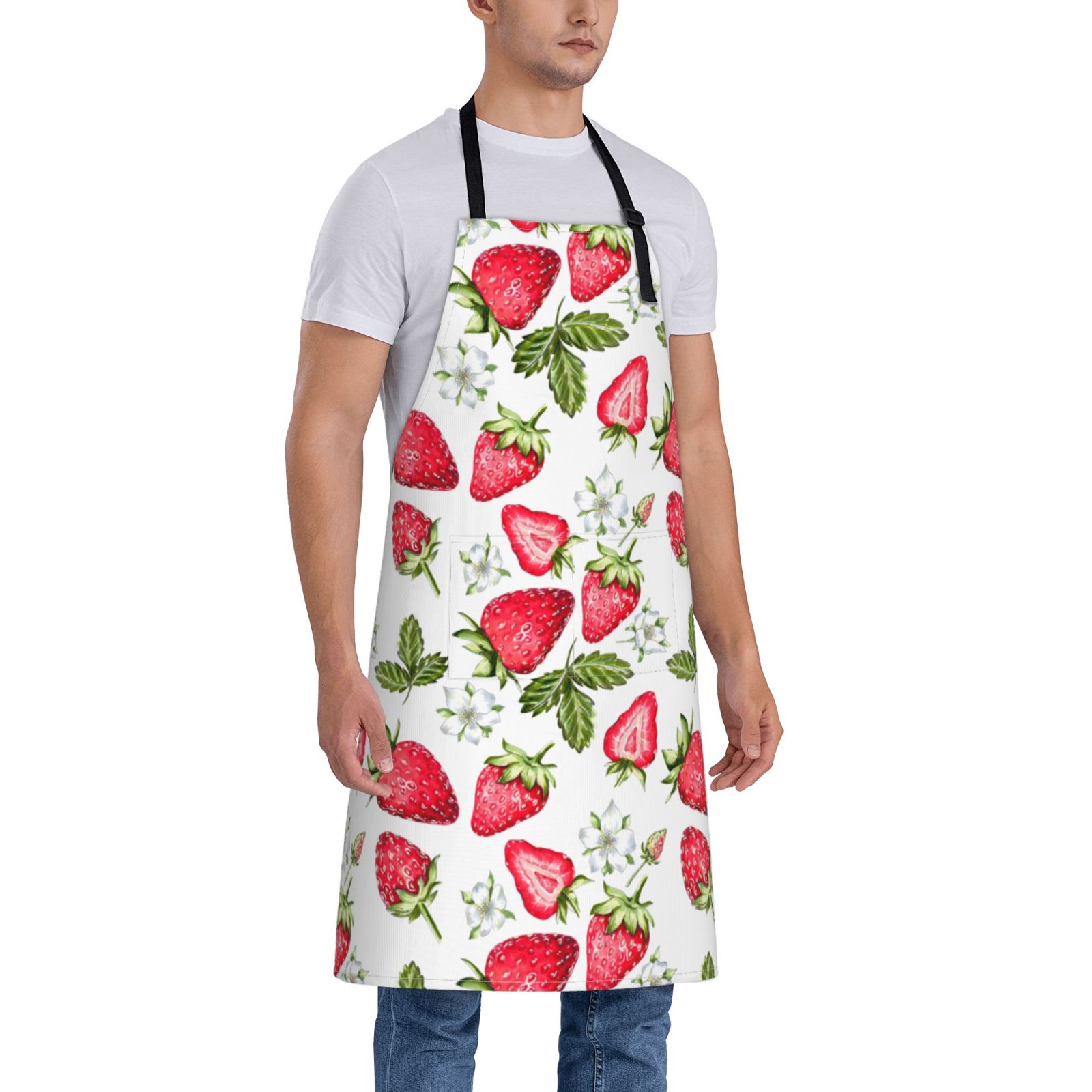 Kdxio Strawberry1 Apron with Pockets Adjustable Kitchen Aprons for Men Women Waterproof Aprons for Cooking,Drawing,Crafting, Baking Household Cleaning