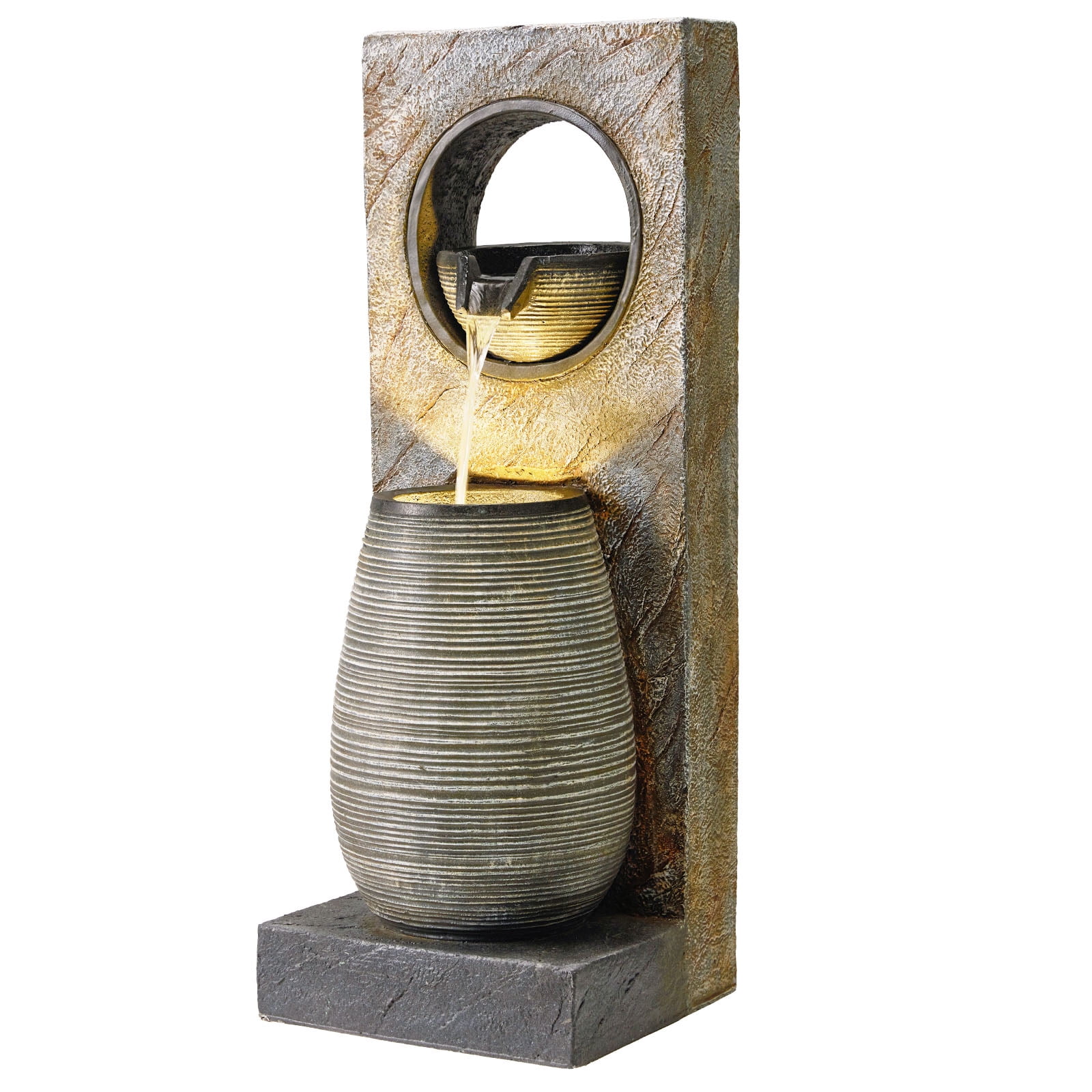 Erinnyees 39.7" Modern Outdoor Fountain with LED Lights - Freestanding Garden & Yard Decor
