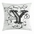 thumbnail image 1 of Letter Y Throw Pillow Cushion Cover, Calligraphy Inspired Medieval Capital Letter Alphabet Symbol European Design, Decorative Square Accent Pillow Case, 24 X 24 Inches, Black Grey White, by Ambesonne, 1 of 2
