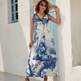 thumbnail image 5 of Blue Chinoiserie Toile Pattern Bird Tree Womens Night Club Maxi Dress V Neck Sleeveless Bohemia Long Dresses, 5 of 9